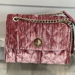 Kate Spade Pink Velvet Shoulder Bag with Chain Detail